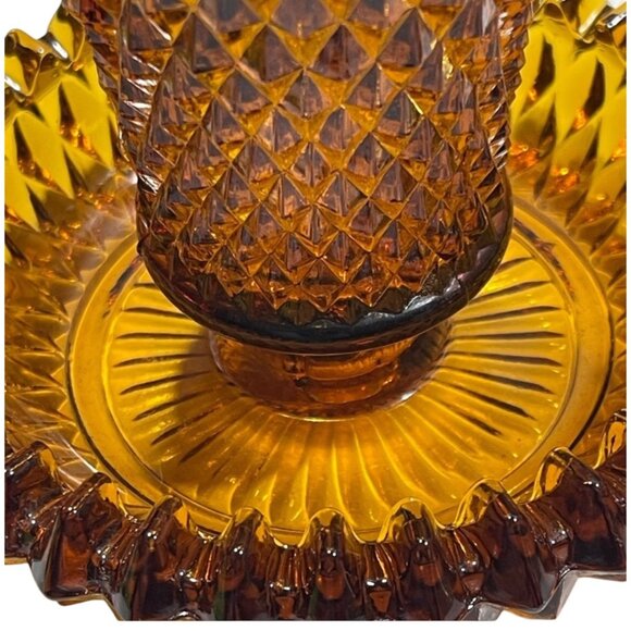 Indiana Glass Amber Diamond-Cut Glass Candle Holder - Picture 4 of 9